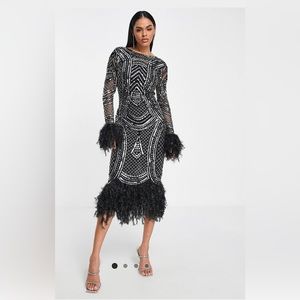 ASOS Design long sleeve embellished sequin midi dress